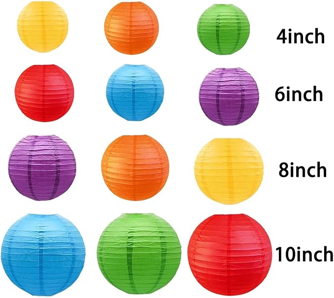 Colorful Paper Lanterns Decorative,Hanging chinese lanterns Indoor Outdoor for Birthday, Wedding, Christmas, Bridal, Home Decor, ceiling decorations(Size of 4”, 6”, 8”, 10”,12Pcs)