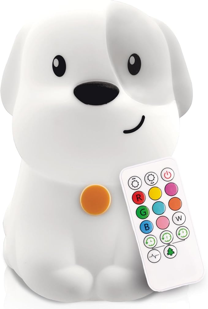 Puppy Night Light with Remote, Squishy Silicone Lamp for Kids | Tap Control | Rechargeable 9-Color Changing Soft Glow | Nursery Nightlight for Kids | Portable Animal Nightlight | USB Cord