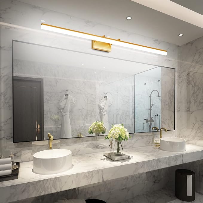 Aipsun Copper Bathroom Vanity Light 48inch Adjustable Modern LED Vanity Light for Bathroom Gold Lights Fixtures 5500K