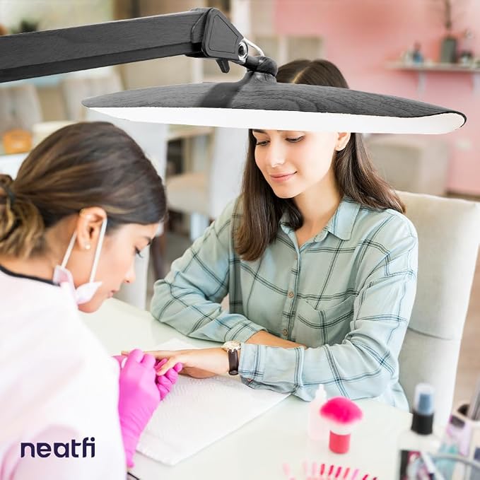 Neatfi XL 2200 Lumens 24W LED Desk Lamp – Shadow-Free Task Lighting | 4-Level Dimming | Home Office & Crafts Use | 20-Inch Wide Head (Gray Wood, Non-CCT with Clamp)