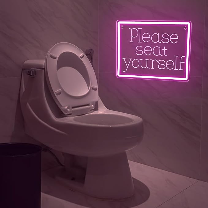 Please Seat Yourself Neon Sign for Wall Decor | Dimmable pink neon light, restroom bathroom wall decor, decorative sign for home commercial , size 13.8*10.7 in