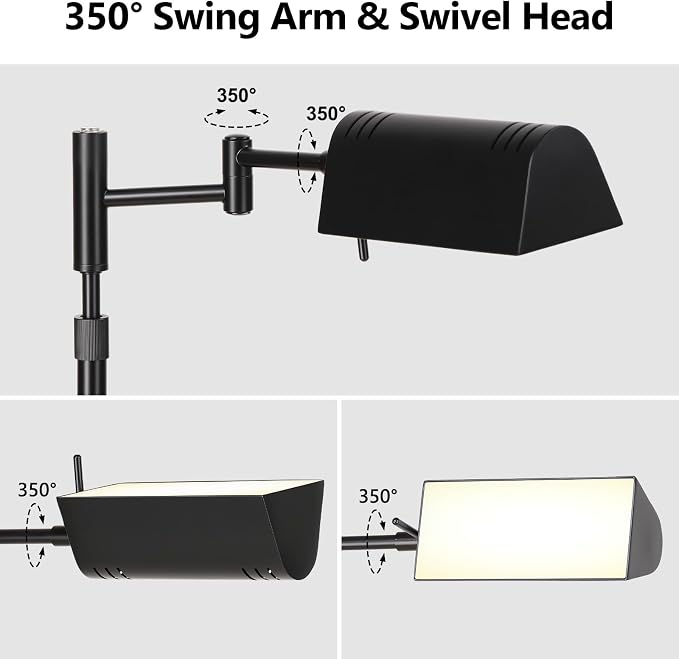 SUNMORY Dimmable LED Pharmacy Floor Lamps, 16W/1500LM Bright Reading Lamp | Remote Touch Control, 350°Swing Arm, Adjustable Height, Task Craft Tall Standing Light for Living Room Bedroom Office, Black