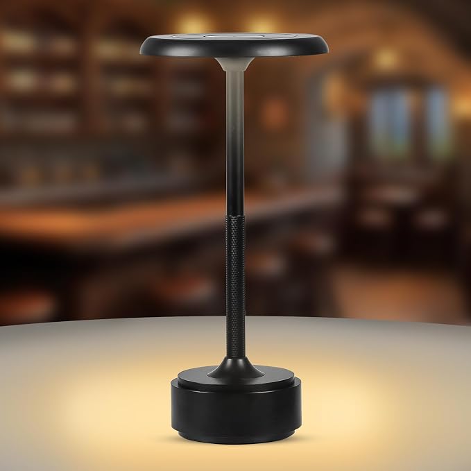 Cordless Rechargeable Modern Metal Table Lamp, Touch Dimming, 3-Color | Black 5200mAh Battery, Portable LED Desk Light, Touch Sensor, Suitable for Night Light/Restaurant/Night Stand/Coffee/Bar