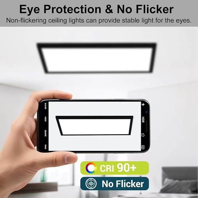 2'x4'5500 Lumen 6 Pack LED Flat Panel,Flush Mount and Drop Ceiling | Black Trim 5 CCT, 3 Level Dim,CRI 90 for Home and Office (2x4 Feet)