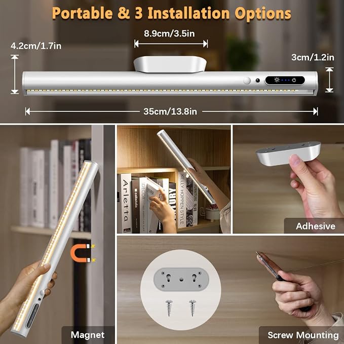 Battery Powered Operated Wall Strip Light with Motion Sensor | LED Light Bar, Rechargeable Magnetic Under Cabinet Lighting Wireless with Remote Control for Desk Mirror Closet Silver