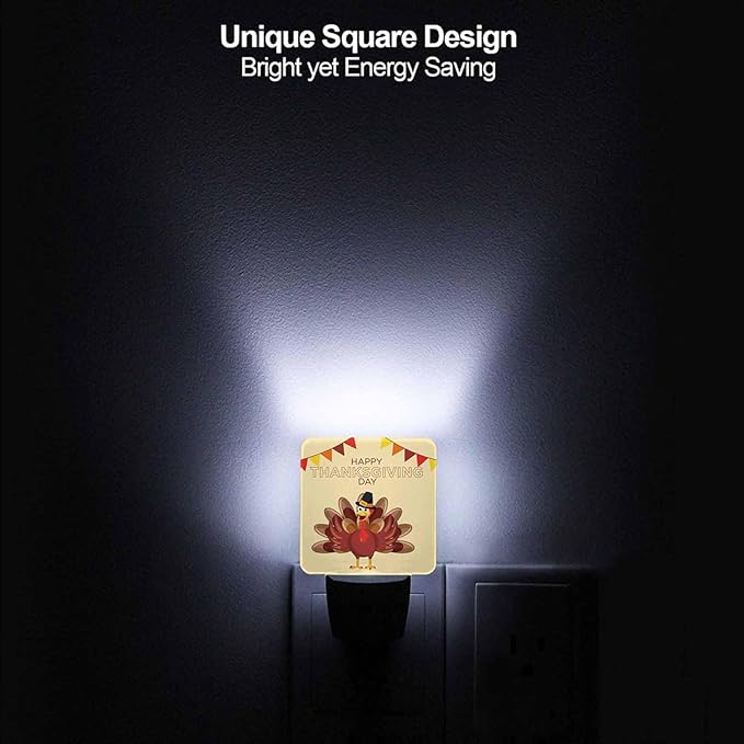 LED Night Light Plug into Wall with Dusk to Dawn Light Sensor White Energy Efficient Turkey Cartoon Pennants Nightlight for Bedroom Bathroom Hallway Living Room Kitchen
