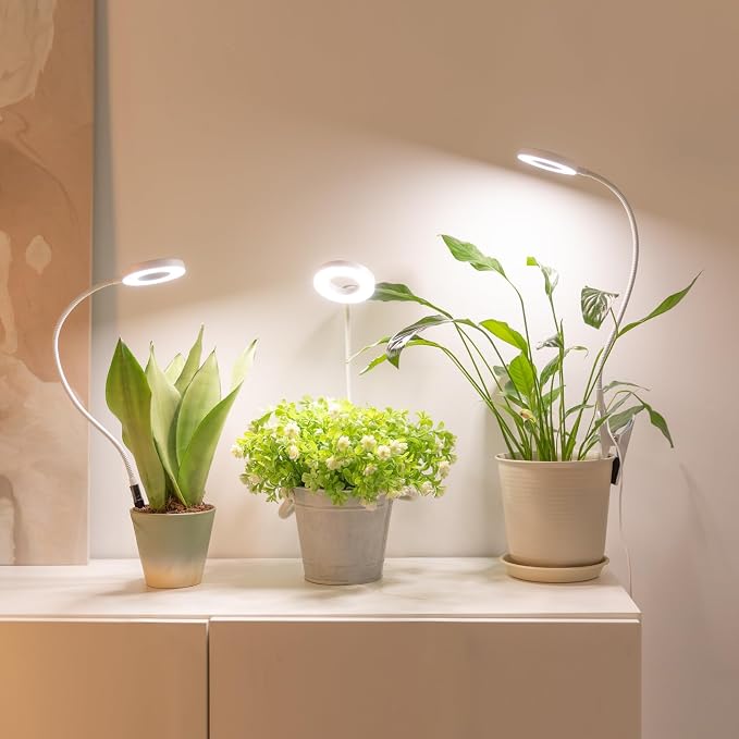 LORDEM Grow Lights for Indoor Plants, 2 in 1 Full Spectrum Plant Light with 360° Gooseneck, 48 LEDs, Auto Timer 6/8/12/16H, 3 Lighting Modes,5 Brightness Levels for Small Plants, 1 Pack White