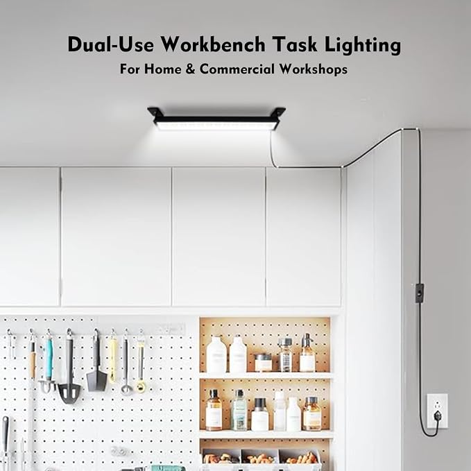 42W LED Shop Light for Garage, 4800LM 6500K Daylight, Plug in Shop Light with 4.9FT Cord & Switch, 120° Adjustable Bracket for Workshop, Basement, Utility Room (4-Pack)