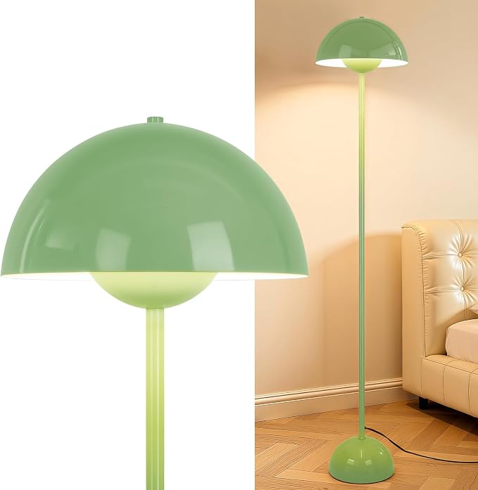 Coucrek Floor Lamp, 66'' Industrial Standing Lamp for Living Room | Tall Lamp with Unique Reflecting Shade, Mid Century Modern Ambient Lighting for Bedroom Corner, Pastel Green