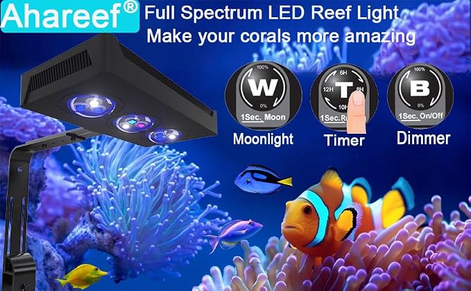 Aquarium Light 35W Reef Light for Coral SPS LPS Saltwater Light | Dimmable for SPS/LPS Corals,Sunrise, Sunset, Moonlight Modes, Ideal for 10-24in Nano Saltwater Reef Tanks Up To 40 Gallons