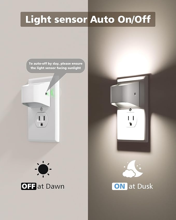 VOLISUN LED Night Light Cool White, 4 Pack Up and Down Night Lights Plug into Wall with Dusk to Dawn Light Sensor, 6000K Nightlight for Hallway, Bedroom, Bathroom, Kitchen White