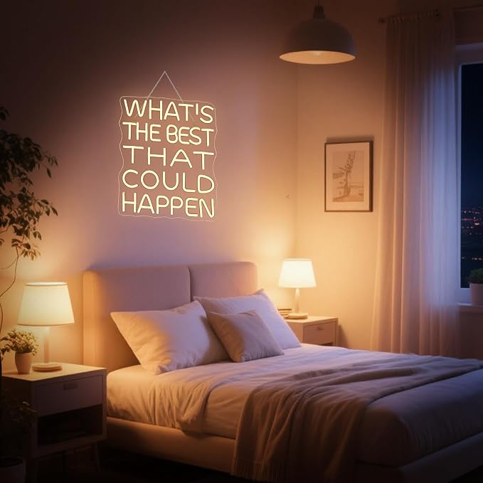 What's The Best That Could Happen Neon Sign Bars Adjustable Brightness Art neon sign Led Sign USB Powered Versatile LED Wall Decor for Home Office, Café, Creative Studio, or Party