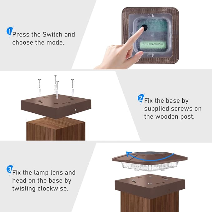 20 Packs 4x4 Brown Solar Post Cap Lights Outdoor with 3 Modes | LED Fence Caps Light Fit 4x4/3.5×3.5 Wood & Vinyl Posts, Waterproof Post Top Lighting for Deck Mailbox Railing Porch Outside