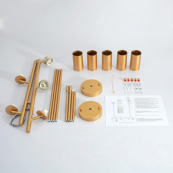 5-Light LED Track Lighting Kit Gold Track Light Flexibly Rotatable Light Head Modern Spot Lighting for Kitchen Living Room Dining Room Bedroom Closet Bar