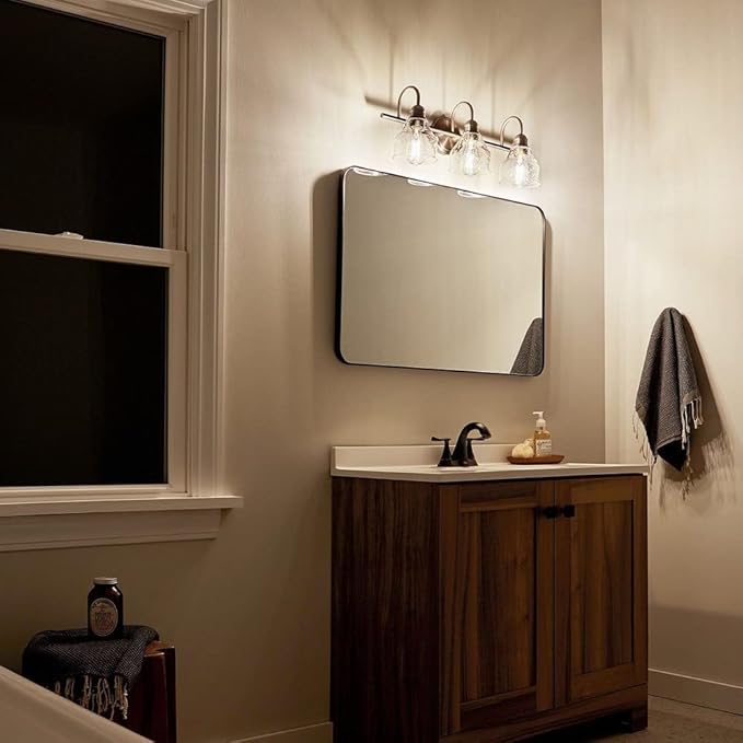 Kichler Lighting 45973NBR Avery - 3 Light Bath Vanity Approved for Damp Locations - with Vintage Industrial Inspirations - 9.25 inches Tall by 24 inches Wide, Finish Color: Natural Brass