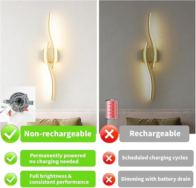 Daunton Modern Gold Wall Light Fixture Set of 2, RC Dimmable LED Wall Light Indoor, LED Wall Decor for Hallway Bedroom Living Room, Hardwired Wall Sconce with Remote Control, 27.56" in, Timer, Memory