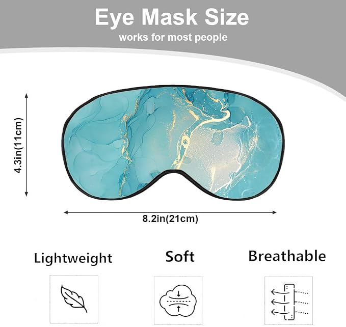 Marble Silk Eye Mask Sleep Mask Alcohol Ink Abstract Blue Golden Glitter Eye Mask with Adjustable Strap Lightweight for Women Work Travel Night Sleep