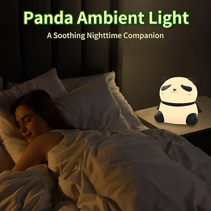 Panda Night Light, Squishy Light for Kids, LED Cute Toddler Night Light for Kids Room, 3 Level Dimmable Nursery Nightlights for Breastfeeding, Silicone Animal Night Lamp for Bedroom, Kawaii Room Decor