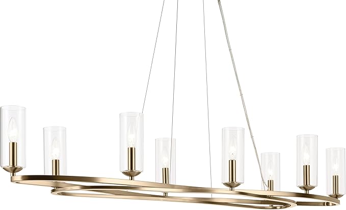 Kichler Harpin 8-Light Linear Chandelier, Sloped Ceiling Compatible, for Dining Room or Kitchen with Clear Glass in Champagne Bronze