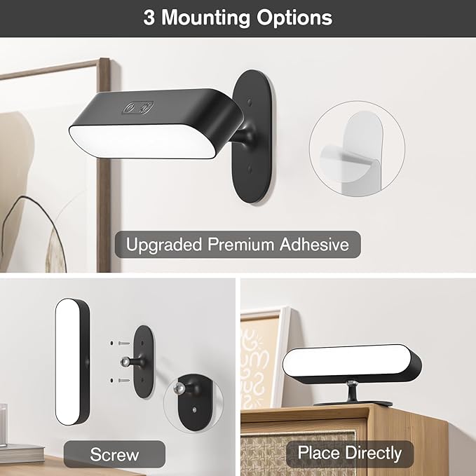 Wireless Battery Operated Wall Sconces for Bedroom, LED Rechargeable Wall Sconce Set of Two for Living Room, Stick on Wall Mounted Lamp for Reading, 2 Pack