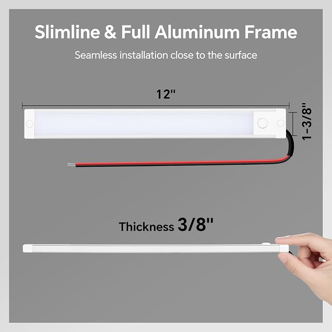 acegoo RV Interior Light Bar, 12V LED Light Strip (Warm White, 12 inch) | Sleek Design, Integral Dimmer Switch & Red Night Light. For Motorhome Camper Trailer Countertop Under Cabinet Lighting