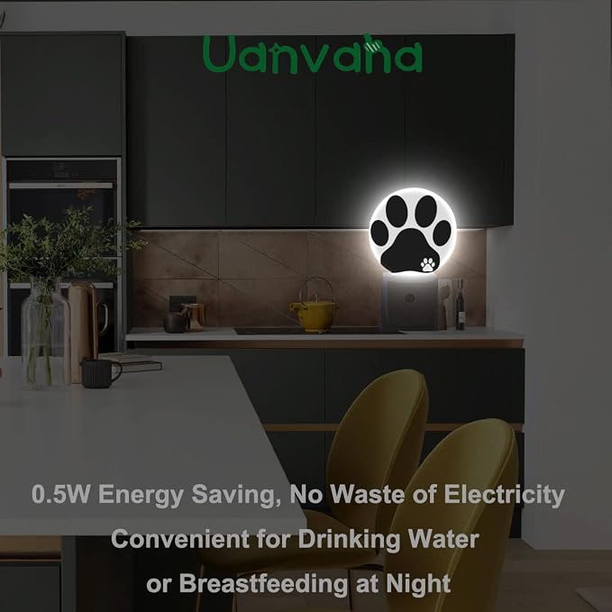 Dog Paw Night Light Black White Animal Footprint Dog Cat Paw Night Lights Plug into Wall 0.5W LED Lighting Auto on/Off for Bedroom Bathroom Hallway Stairway Kitchen