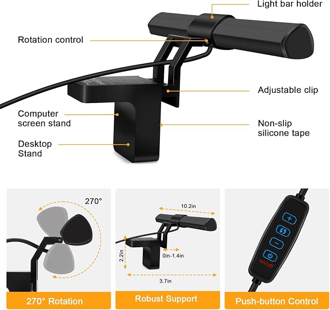 Video Conference Lighting - Webcam Light for Streaming, 3 Color Adjustable & Anti-Blue-Light, LED Monitor Laptop Light for Zoom Calls, Video Conference, Online Class, Live Streaming
