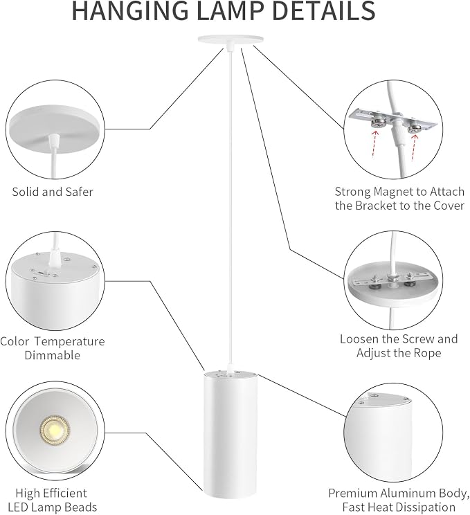 3.43" Pendant Lights Kitchen Island, 25W Cylinder Hanging Lights with Dipswitch, Modern Eye Care Led Pendant Lamp fixtures for Bedroom, Living Room, Office (White, 3.43 Inch 1 Pcs)
