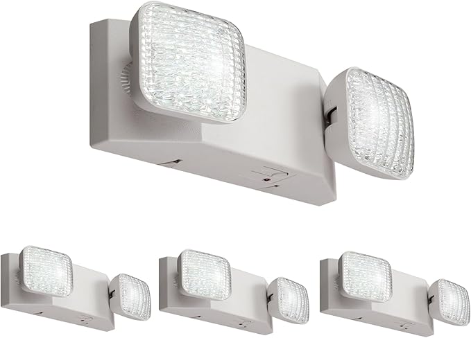 GZRUIYANG Emergency Lights with Battery Backup, LED Commercial Emergency Lighting Fixtures Two Head Adjustable, UL 924 Certified, Hardwired Emergency Exit Light for Business - 4 Pack(White)
