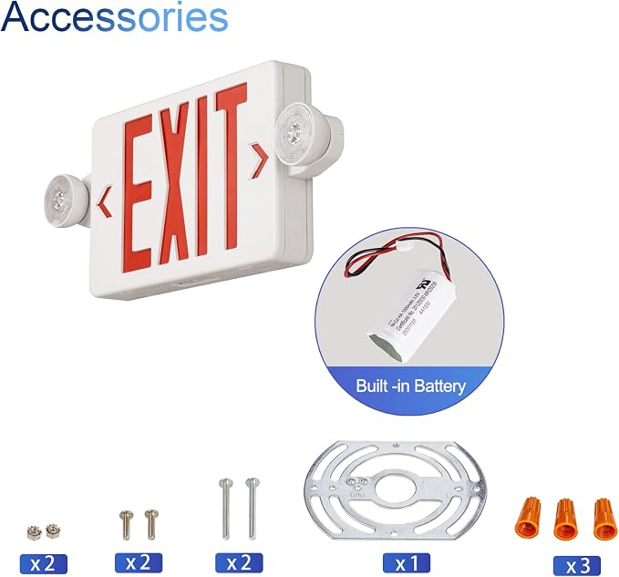 TANLUX Red Exit Sign with Emergency Lights, LED Emergency Exit Light with Battery Backup, UL Listed, AC 120/277V, Commercial Emergency Lights Combo for Business - 4 Pack
