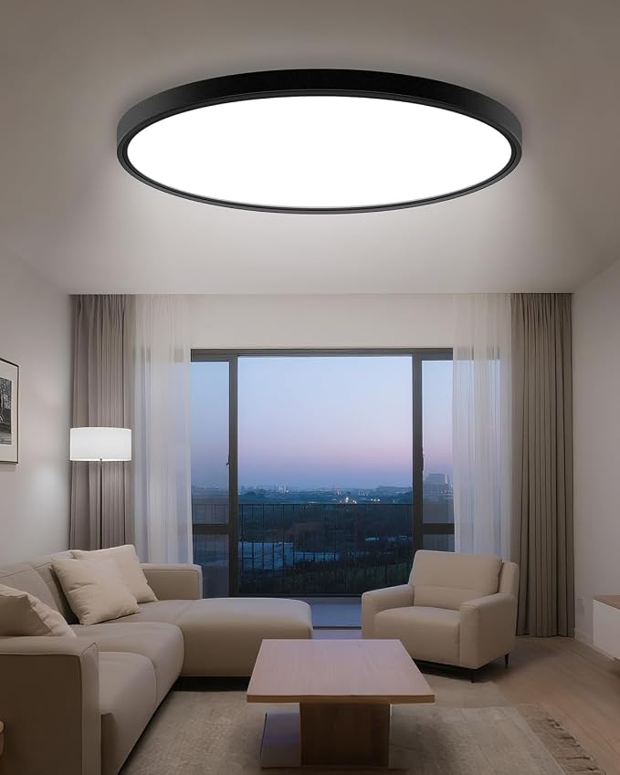 hepside 23INCH Big Dimmable Flush Mount Ceiling Light Fixture Black, 3000/4000/6500K Ceiling Lamp, 50W 5000LM Super Bright Low Profile Light for Bedroom, Kitchen, Bathroom, Hallway