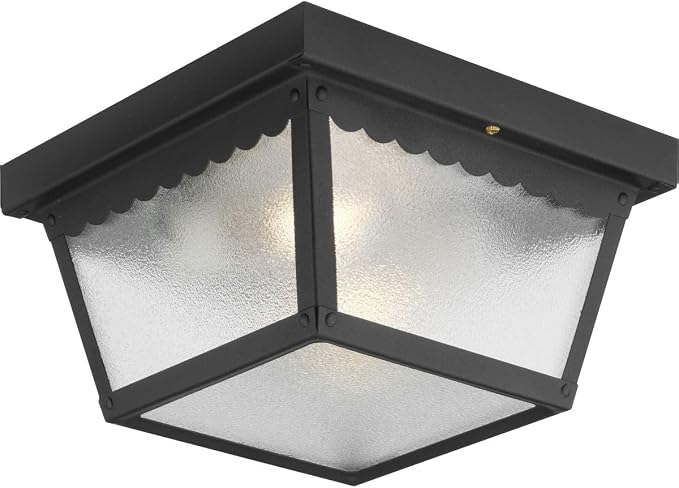 Progress Lighting 2-Light Indoor and Outdoor Flush Mount Ceiling Light, Interior and Exterior Ceiling-Mount Light Fixture for Porch Light, Patios, Garages, Hallways, Metal, 9-1/4" by 5", Black