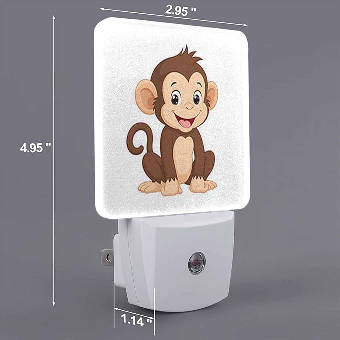 LED Night Light,Cute Cartoon Brown Smiling Monkey LED Night Light Plug into Wall with Dusk to Dawn Light Sensor White Energy Efficient Nightlight for Bedroom Bathroom Hallway Living Room Kitchen