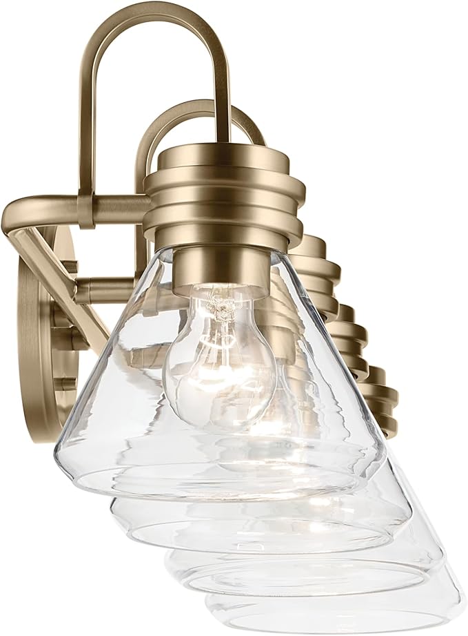 Kichler Farum 4-Light Bathroom Vanity Light, Champagne Bronze | Modern vanity light with clear glass for single or double bathroom mirrors (34" x 9.5" x 9.5"), 55156CPZCLR