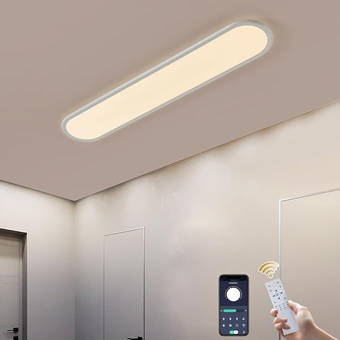 27.6-Inch Dimmable LED Linear Ceiling Light, 36W Low Profile | Ultra-Thin White Fixture with APP & Remote, 3000K-6500K, 10%-100% Brightness for Kitchen, Bedroom, Hallway and Study