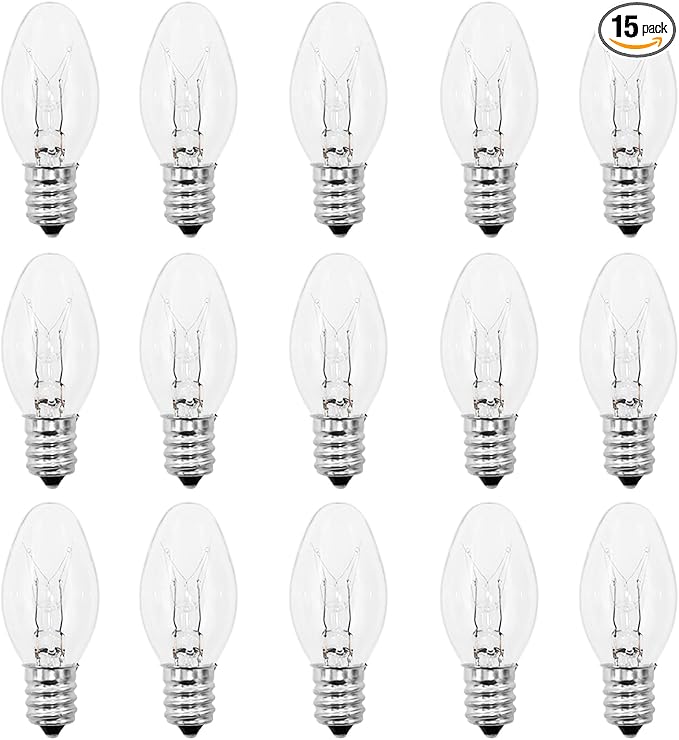 Scentsy Light Bulbs -15 Watt Light Bulbs for Scentsy Wax Warmer,Candle Warmer Lamp,Plug in Wax Diffuser- 120V C7 Replacement Bulbs for Night Light,Rock Salt Lamp Bulbs - Dimmable - Warm White,15 Pack