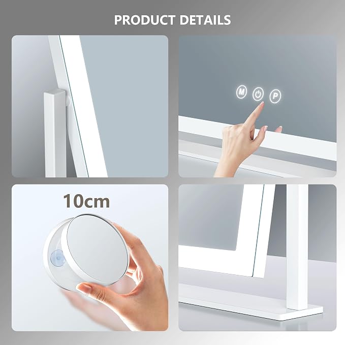 Gvnkvn Lighted Makeup Mirror, 17.3"x13" Hollywood Vanity Mirror with Led Lights, Three Color Lighting Modes, and 5X Magnification Mirror, Smart Touch Control, 360°Rotation(Round Corner)