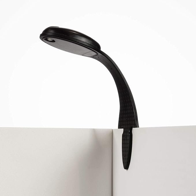 Gifts for Readers & Writers Book Light, Clip On Reading Light for Bed, 2in1 Flexilight & Bookmark, Small & Lightweight with a Soft Glow, 2 Batteries Included, Black