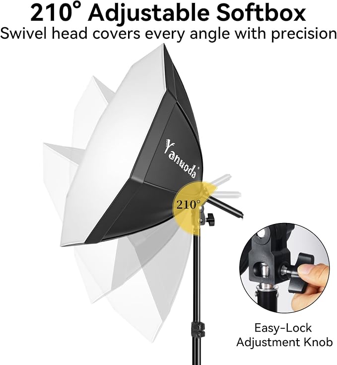 20" Octagonal Softbox Lighting Kit, 2 Pack Photography Light Remote | Octagonal Softbox Design, 2-Pack, CRI 97+ Color Accuracy, 95W 3000K-7500K Dimmable, Remote Control, 3-Min Tool-Free Setup