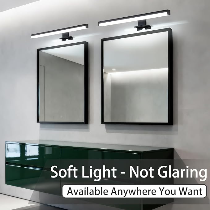 15" Plug in Bathroom Light Fixtures,Vanity Lights Bar,Picture Light | Modern Black,Non-Dimmable,6700K,with Switch,LED,Over Mirror,Wall Lights,Make up light,for Bedroom/Art/Poster/Cabinet