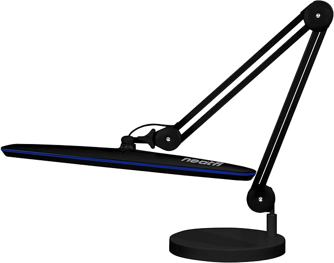 Neatfi XL 24W LED Desk Lamp with Base – 2,200 Lumens | 23” Wide Shade | Dimmable Eye-Caring Task Light | Adjustable Arm | Office, Study, Crafting & Nail Techs (Non-CCT with Base, Black)