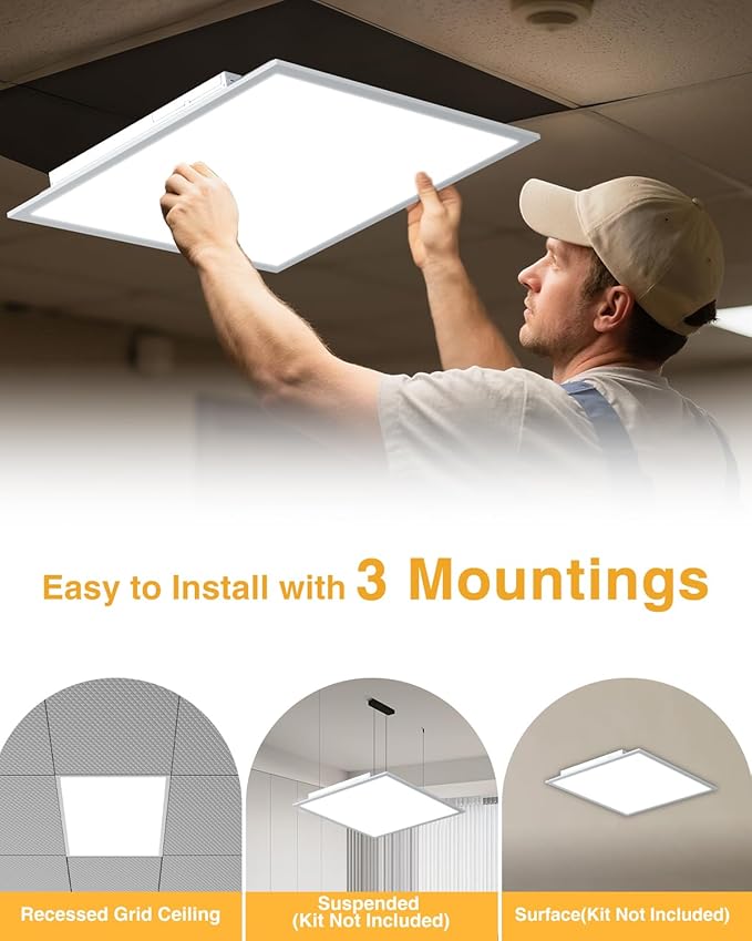 2x2 LED Flat Panel Light, Drop Ceiling Lights Fixture, Selectable Features, 20W/25W/30W/35W/40W, 3000K/3500K/4000K/5000K/6500K, Dimmable (0-10V), for Office Kitchen, ETL Listed (2x2FT-6Pack)