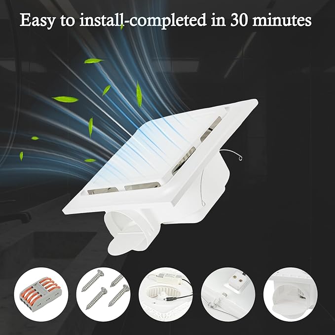 Bathroom Exhaust Fan with Light 145 CFM, 11.8" Panel, 1.0 Sone Low Noise，Cutout Size 10" x10"，Duct 4 Inch Quiet Bath Ceiling Vent Fan Combo with 6500K 1200LM LED Light, for Bathroom, Laundry, Shower