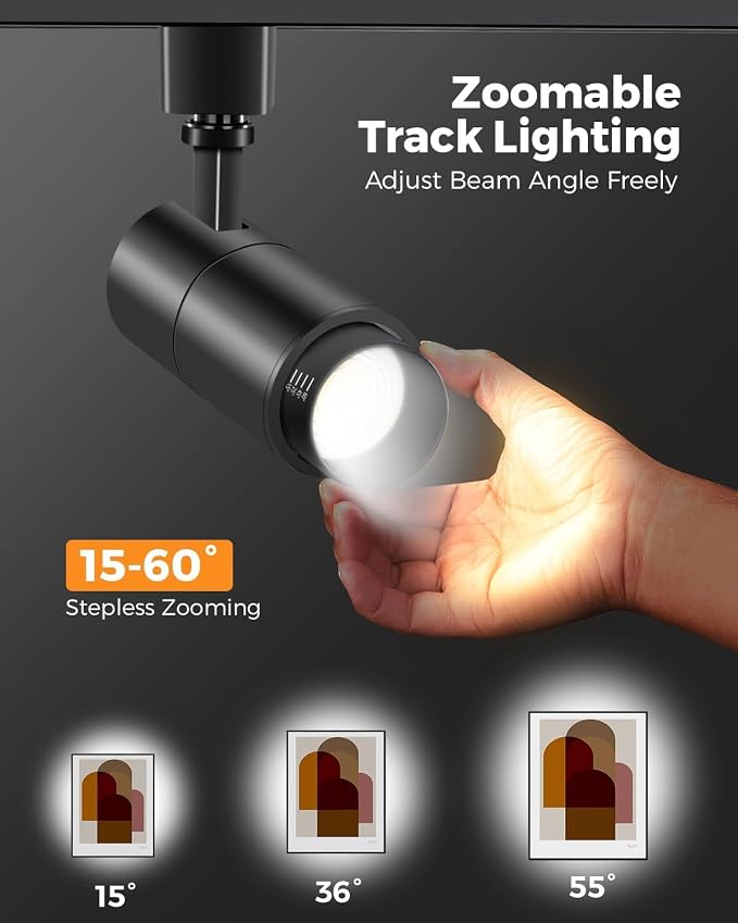 L Type Track Lighting Heads 10W, 3-Color Zoomable, 4 Pack, Black | Dimmable | 3000K 4000K 5000K Selectable | Beam Angle Adjustable LED Track Light Heads | 1000lm Bright