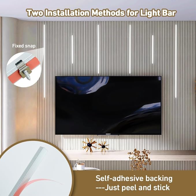 LED Recessed Lighting Kit,6 Pack Self-Adhesive LED Light Bar, Warm White 3000K, with Touching Switch, for Wood Slat Wall Panels,Indoor Wall,Home Decor. Silver Chanenl,2Pcs*(16In+24In+40In)