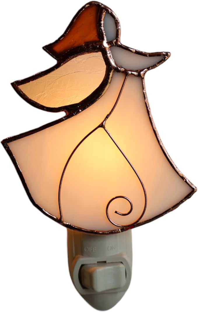 Gift Essentials Angel Plug in Night Light - Stained Glass Nightlight with On/Off Rocker Switch - Includes One 4 Watt Replaceable Incandescent Warm Glow Bulb