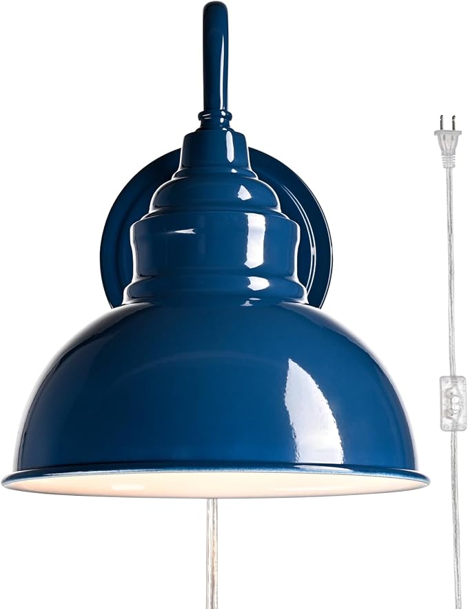 Mini Gooseneck Wall Sconce, 2-Way Mount with Switch, Blue | Flexible Gooseneck, Plug-in & Hardwired Dual Installation, On/Off Switch Included, Fits Bedroom, Porch, Patio, Hallway