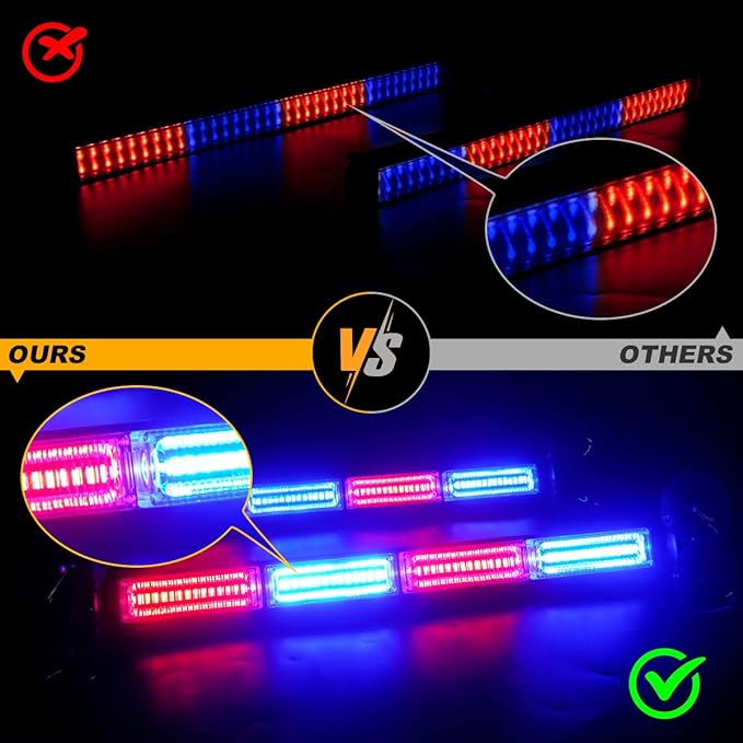 2x17.7 Traffic Advisor Light Bar Emergency Warning Flashing Safety Interior Windshield Strobe Lights for Construction Vehicles Snow plow Trucks Firefighter Lights, Red/Blue