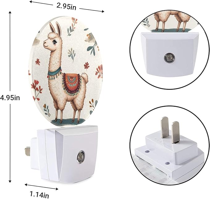 EKOBLA Cute Llama Led Night Light Alpaca Animal and Cactus Dusk to Dawn Plug-in Nightlights Auto Sensor for Home Indoor Bathroom Hallway Kitchen