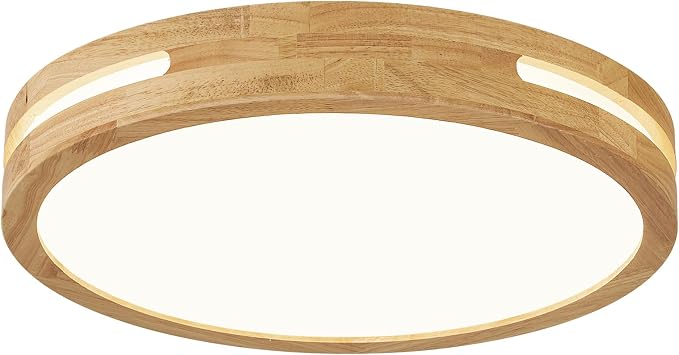 Pevfah Modern Wood Flush Mount Ceiling Light, Round Dimmable Close to Ceiling Lighting Fixtures, Minimalist LED Ceiling Lamp for Bedroom, Kitchen, Hallway, Laundry Room, 2700K-6000K 5CCT, 11.81in